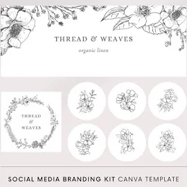 Canva Facebook set, Customizable Facebook kit, Editable Facebook set, Instant Download FB, Social media branding, Botanical banner facebook