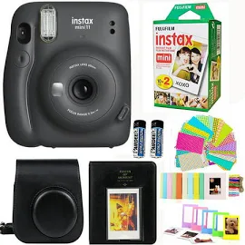 Fujifilm Instax Mini 11 Lilac Charcoal Grey Camera with Fuji Instant Film Twin Pack (20 Pictures) + Case with strap Album, Stickers