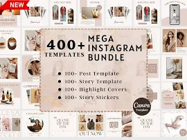 Neutral Instagram Template Bundle, All in One Instagram Bundle, Instagram Stories & Post, Social Media, Blogger, Instagram Canva templates