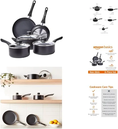 Amazon Basics 8-Piece Non-Stick Kitchen Cookware Set