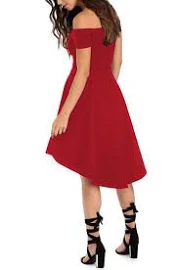 Sarin Mathews Women Off The Shoulder Short Sleeve High Low Cocktail Skater Dress