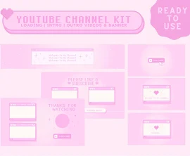 Ready To Use Cute Pink Kawaii Gamer YouTube Channel Kit | Intros / Loading Screen / Outros / Channel Banner | Cute Branding (1920p x 1080p)