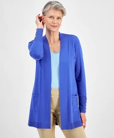 Jm Collection Women's Button-Sleeve Flyaway Cardigan, Created for Macy's - Demure Blue - Size M