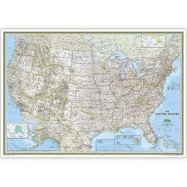 National Geographic United States Classic Map, Enlarged and Laminated, 69.25" x 48"