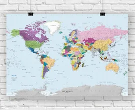 Colorful World Wall Map - Detailed Labeling | 44" x 29" | Canvas Gallery Wrap | Academia Maps | World Maps Online