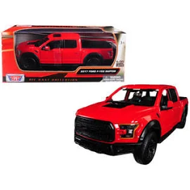Motormax 2017 Ford F-150 Raptor Pickup Truck Red with Black Wheels 1/27 Diecast Model Car