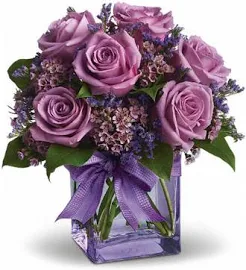 Flower Delivery by Teleflora|Same Day Flower Delivery|Lavender Roses|Purple Limonium|Purple Glass Vase|Teleflora Morning Melody Mixed Bouquet