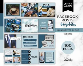 FACEBOOK CANVA TEMPLATE - Facebook Branding Kit for Coaches, Course Creators, Bloggers, Businesses - Facebook Posts Template - Blue