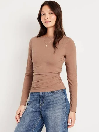 Old Navy Women's Long-Sleeve Ruched Top with Slit-Neck