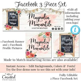 Decor Facebook Set, Customizable Facebook, DIY Facebook, Editable Facebook Set, Template, DIY Business Set, Rustic Sign, Magnolia