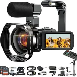 Acuvar 4K Video Camera Camcorder 48MP Auto Focus Vlogging Camera for Youtube 60fps 18x Zoom Digital Camera Wifi, Mic, Stabilizer, 2 64gb SD Cards, 50