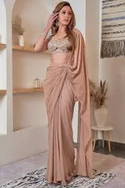 Jade by Ashima Nude Georgette Draped Saree Set at Pernia's Pop Up Shop Online