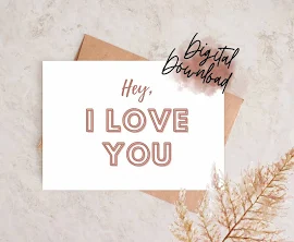 Hey I love you greeting card, I love you printable card, I love you digital card, boho greeting card, cute card, girlfriend gift, 5x7 card