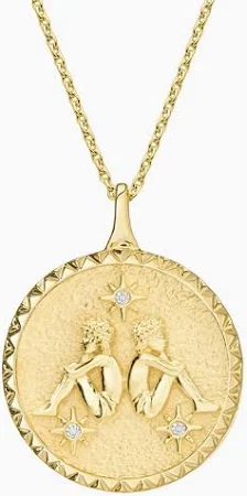 14K Yellow Gold Gemini Zodiac Diamond Medallion Necklace