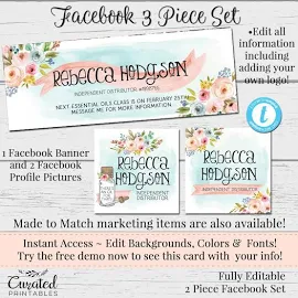 Essential Oils Facebook Set, Customizable Facebook, DIY Watercolor Facebook, Editable Facebook Set, Instant Download Template