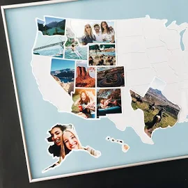 1DEA.me USA Photo Map - 50 States Travel Map - 24 x 36 in - Printed On Flexible Vinyl and Rewritable - Includes Secure Photo Maker - Unframed - Blue