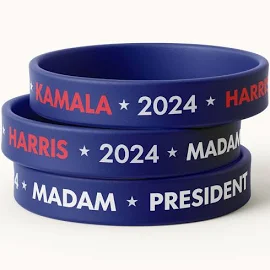 Kamala Harris 2024 Madam President Silicone Rubber Bracelets (3-pack)