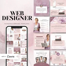 74 Web Design Posts and Carousel Instagram Social Media Templates - Editable Canva Templates