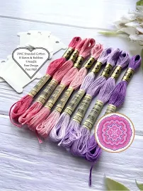 DMC Stranded Cotton // 8 Skeins Pink Purple Shades //DMC Threads // Cross Stitch Floss // Embroidery Threads // Free Pattern // DMC Bundle