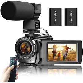 Video Camera Camcorder for Youtube Vlogging Digital Camera Recorder FHD 1080p 24.0mp 16x Digital Camcorder with Mic and 2 Batteries, Black