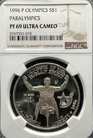 1996-p Olympics - Paralympics Commemorative Silver $1 Ngc Pf69 Ultra