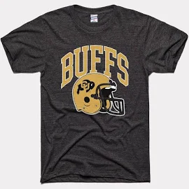 Charlie Hustle Colorado Buffaloes Black Football Helmet Short Sleeve Fashion T Shirt, Black, 50% Cotton / 38% Polyester / 12% Rayon, Size L, Rally