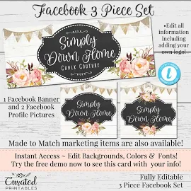 Rustic Facebook Set, Customizable Facebook, DIY Watercolor Facebook, Editable Facebook Set, Instant Download Template, Rustic Lace