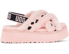 Ugg Women's Disco Cross Slide Animalia Sheepskin Slippers in Pink Scallop, Size 10